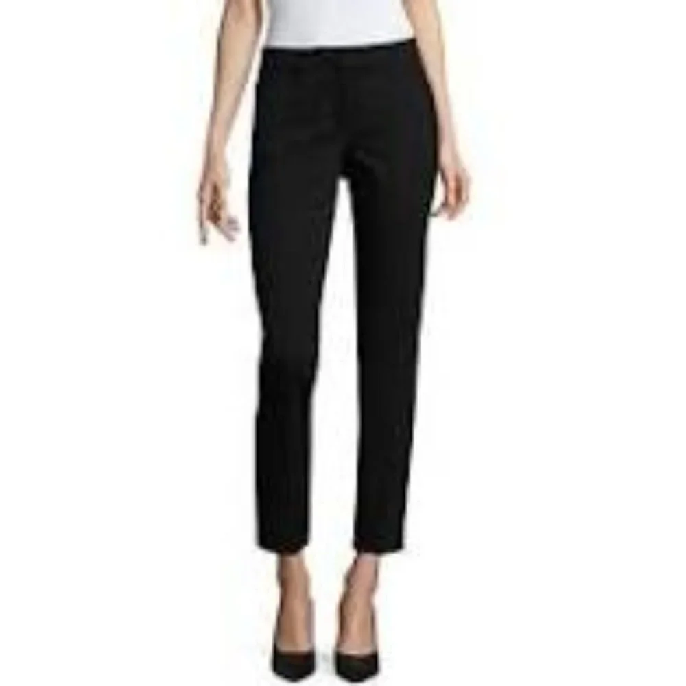 Worthington Womens Mid Rise Ankle Pants Black With Gold Stripe Short NWT